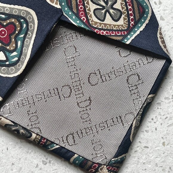 Christian Dior Vintage Silk Neck Tie Multi-Patterned Made In USA Italian Silk - Picture 4 of 7